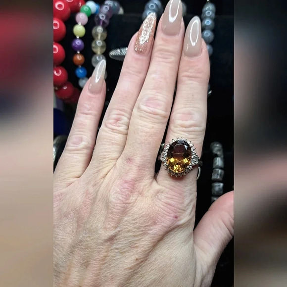 Color-Change Autumn Alexite & Natural White Zircon Halo Cocktail Ring. - Picture 1 of 11